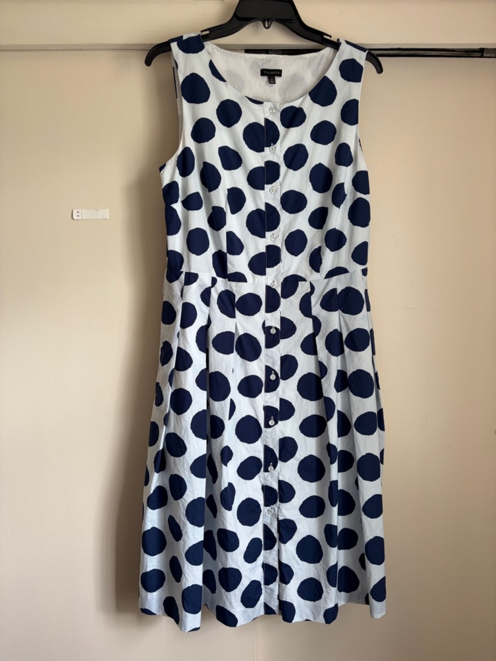 Talbots White Midi Dress with Navy Polka Dots